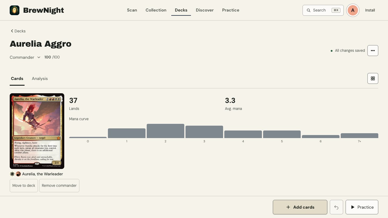 The desktop deck builder, with full card faces and deck editing and practice actions within reach.